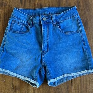 SHEIN Blue Jean Shorts with Studded Hem